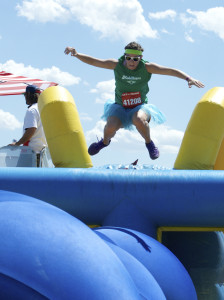 jumping in during Hit and Run 5k in Denver CO